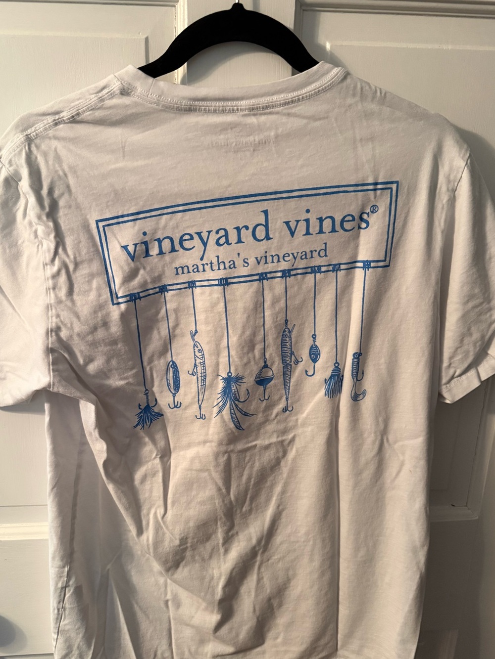 Vineyard Vines White Short-Sleeve Tee with Blue Fishing Lure Graphic